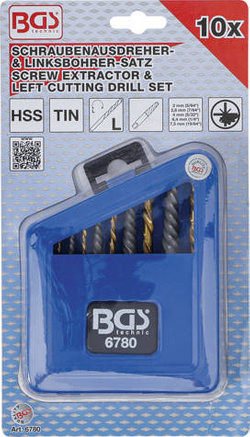 Zestaw wykrętaków i wierteł lewych HSS