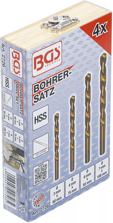 Wiertła lewe HSS 4 szt. 3-7 mm zestaw BGS Technic