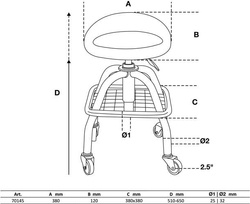 Krzesło warsztatowe z 4 kółkami z regulacją wysokości 540 - 680 mm